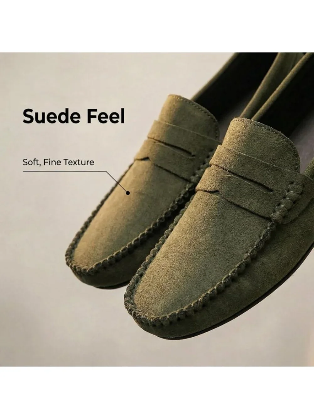 Stylish Men's Suede Slip-On Loafers, Casual Moccasins, Hand-Stitched Boat Shoes